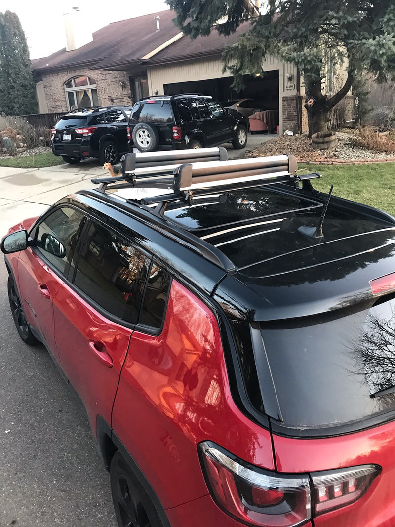 BrightLines Roof Rack Crossbars Ski Rack Combo Compatible with 2018-2024 Jeep Compass (Up to 6 Pairs of Skis or 4 Snowboards)