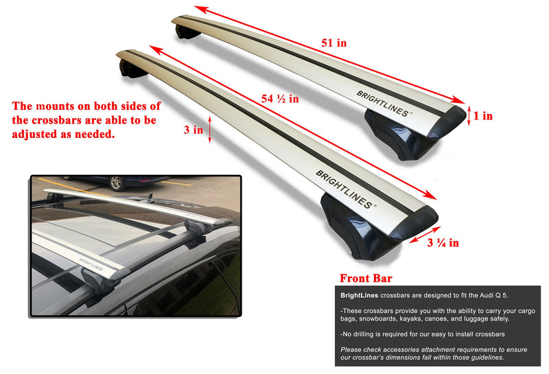 BrightLines Roof Rack Cross Bars Luggage Bars Ski Rack Combo Compatible with 2009-2025 Audi Q5 (4 pairs skis or 2 snowboards)