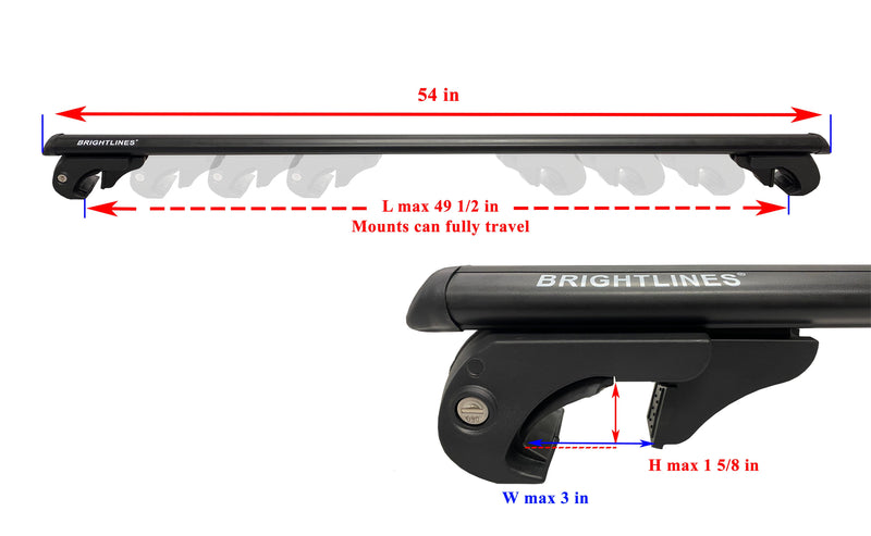 BRIGHTLINES 53" All Black Lockable Universal Cross Bars Roof Racks & Silver Ski Racks Combo Capable of Holding up to 4 Pairs of Skis or 2 Pairs of Snowboards