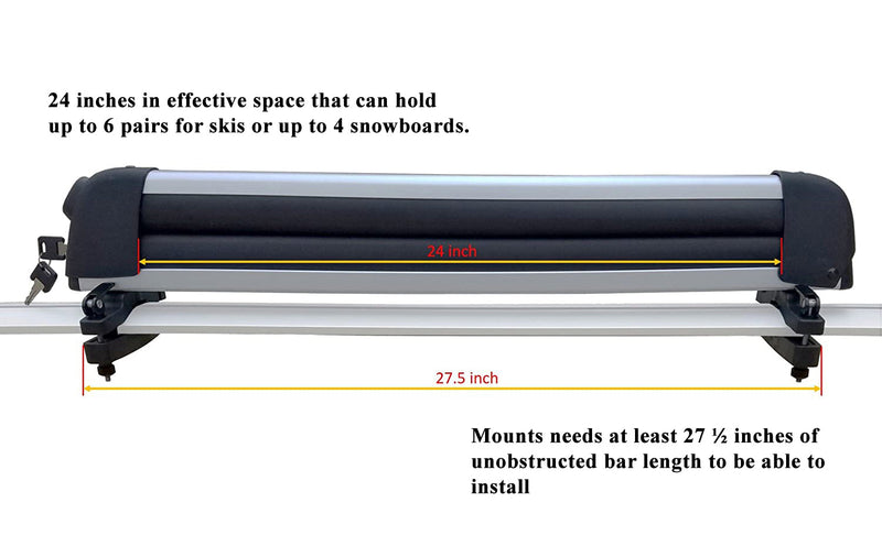 BrightLines Premium Universal Crossbars Roof Racks and Ski Rack Combo Compatible with Raised Roof Side Rails (Up to 6 Pairs of Skis or 4 Snowboards)