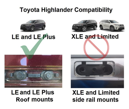 BrightLines Roof Rack Crossbars Ski Rack Combo Compatible for 2014-2019 Toyota Highlander LE LE Plus (Up to 4 pairs of Skis or 2 Snowboards)