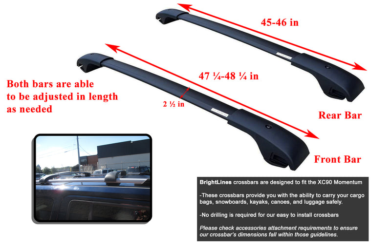 BrightLines Aero Roof Rack Crossbars Ski Rack Combo Compatible with Volvo Xc90 2016-2024