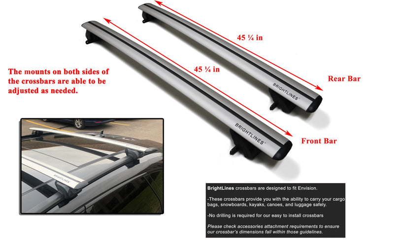 BRIGHTLINES Roof Rack Cross Bars Ski Rack Combo Compatible with Buick Envision 2016-2020 Encore GX 2020-2024 (Up to 4 Skis or 2 Snowboards)