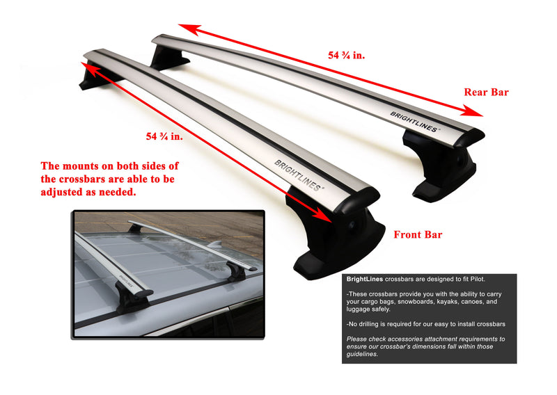 BRIGHTLINES Crossbars Roof Racks Ski Rack Combo Compatible with 2016-2022 Honda Pilot & 2019-2024 Honda Passport 2017-2024 Honda Ridgeline WITHOUT Roof Side Rails (Up to 4 Skis or 2 Snowboards)