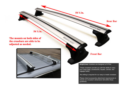 BRIGHTLINES Premium Roof Rack Cross Bars Compatible with 2016-2022 Honda Pilot & 2019-2025 Honda Passport 2017-2024 Honda Ridgeline WITHOUT Roof Side Rails