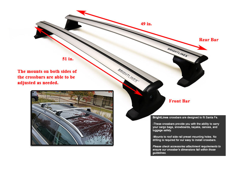 BRIGHTLINES Heavy Duty Anti-Theft Premium Aluminum Roof Bars Roof Rack Crossbars Ski Rack Combo Compatible with Hyundai Santa Fe 2019-2023 (Up to 4 pairs of Skis or 2 Snowboards) - Exclusive from ASG Auto Sports